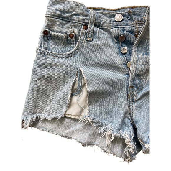 Levi’s 501‎ Destroyed High-Rise Cutoff Button Fly Premium Jeans Shorts Size 25 - Picture 3 of 9